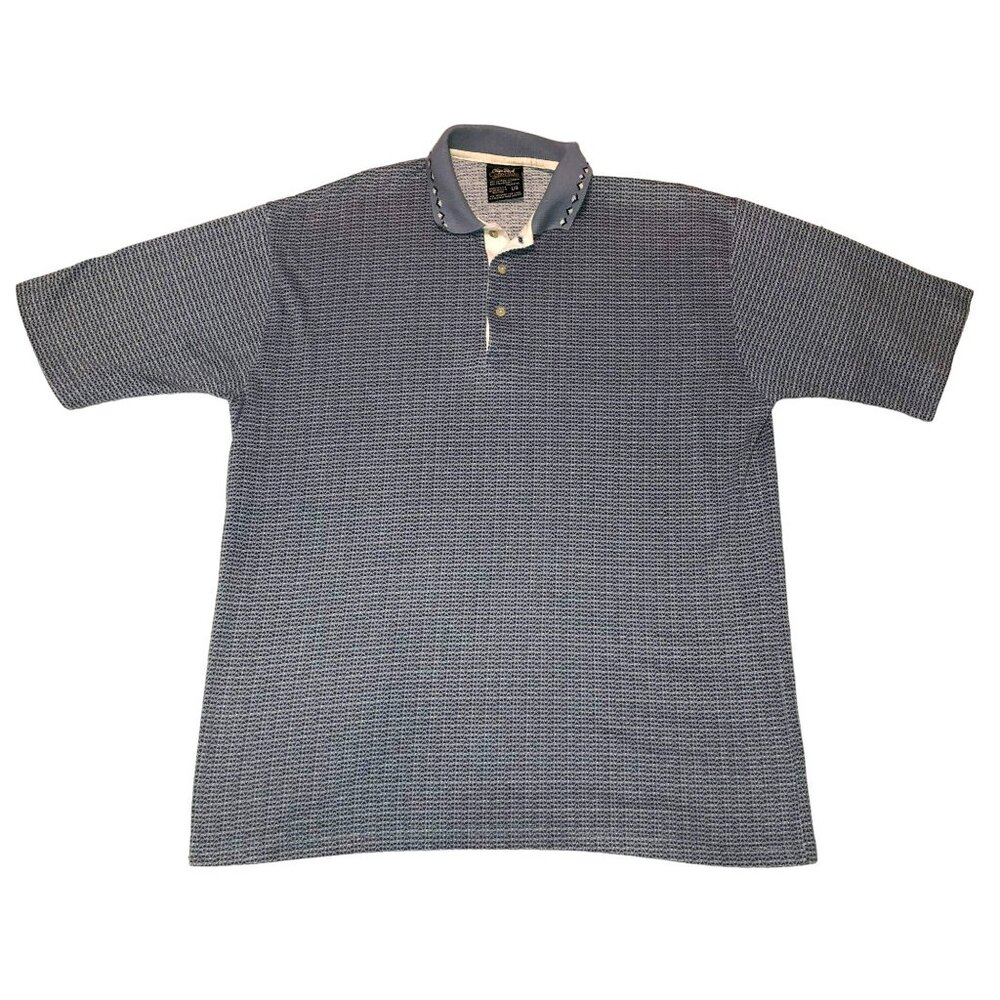 Vtg Chip Beck Golf Polo Shirt Sz L Blue Made in USA Short Sleeve Cotton Blend